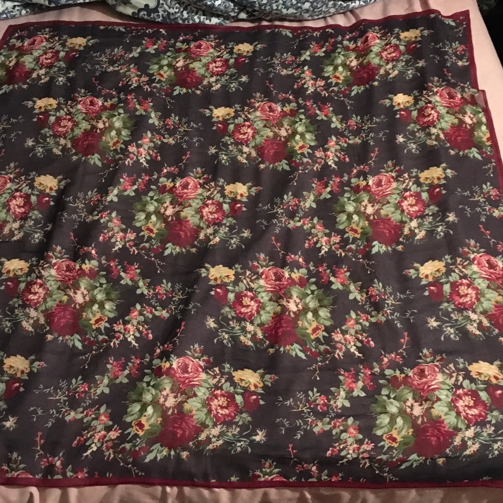 Vintage April Cornell 100% Silk Floral Scarf - Roses Red, Green, Yellow, 36”x36”